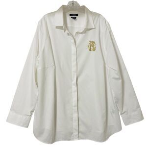 Chaps Dress Shirt Non Iron Women’s 3X White Monogram Button Up Career Business